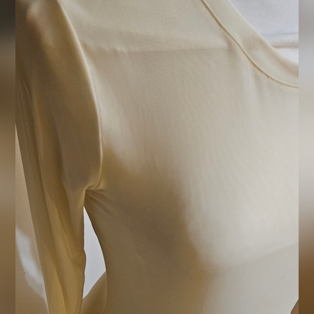 NWOT EXPRESS Long Sleeve Semi Sheer Mesh Bodysuit Top Women's Size Medium Ivory - Picture 4 of 8